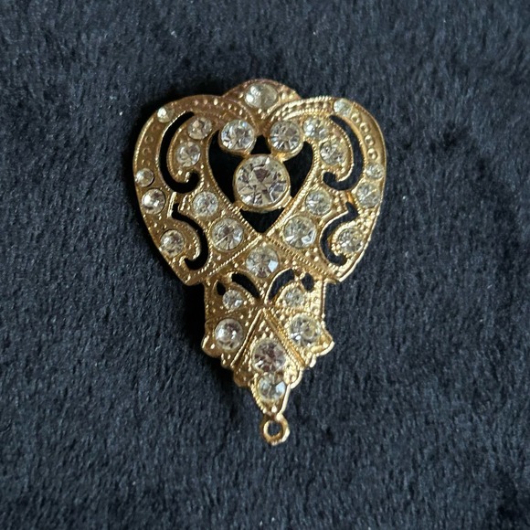 Vintage Art Nouveau Pendant Gold Filigree Rhinestones - Picture 3 of 7